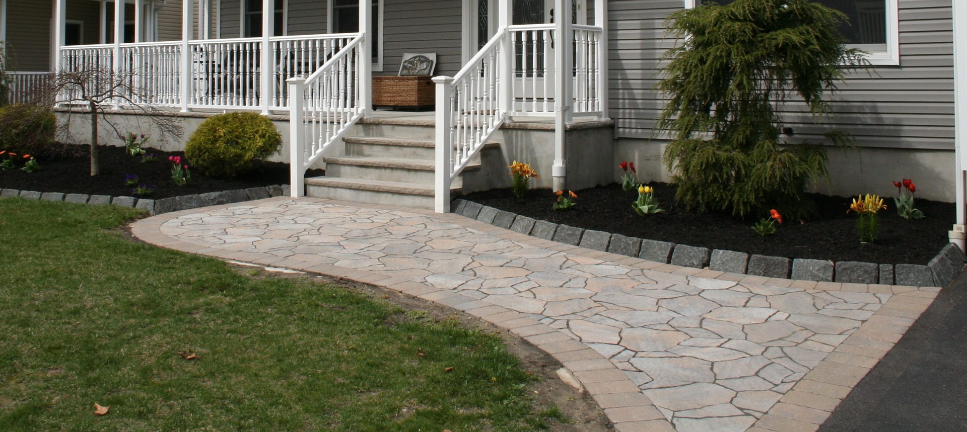 random stone paver walkway